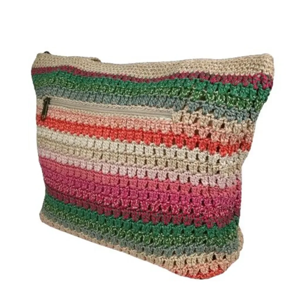 The Sak Multicolored Rainbow Striped Retro Y2K Woven Crochet Beach Tote Bag
